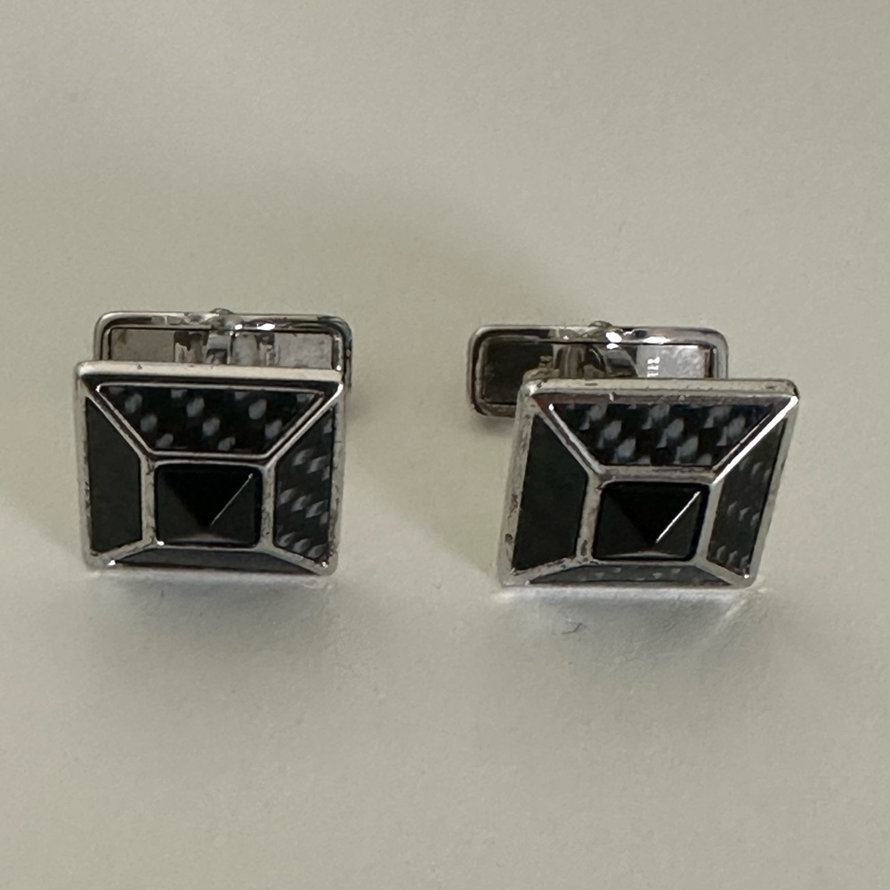 Dunhill Silver and Black Geometric Cufflinks
